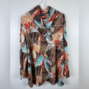 Links Womens Blouse Artsy Officewear Tunic Size 1X NWT Button Collar Neutral